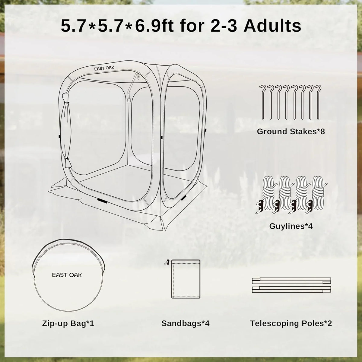 EAST OAK Screen House Tent Pop-Up, Portable Screen Room Canopy Instant Screen Tent 10 x 10 FT with Carry Bag for Patio, Backyard, Deck & Outdoor Activities, Beige