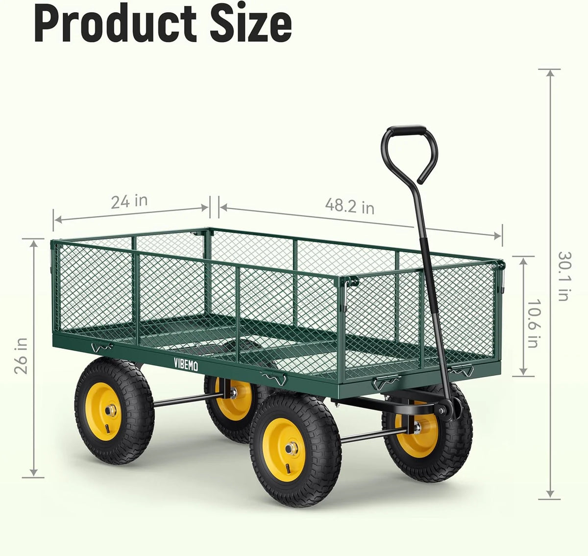 Steel Garden Cart 2-in-1 1400 lbs Heavy Duty Utility Wagon with Removable Mesh Sides to Convert into Flatbed 240?? U-Turn 13" Pneumatic Tires Garden Wagon for Farm Yard Lawn Garden Camping