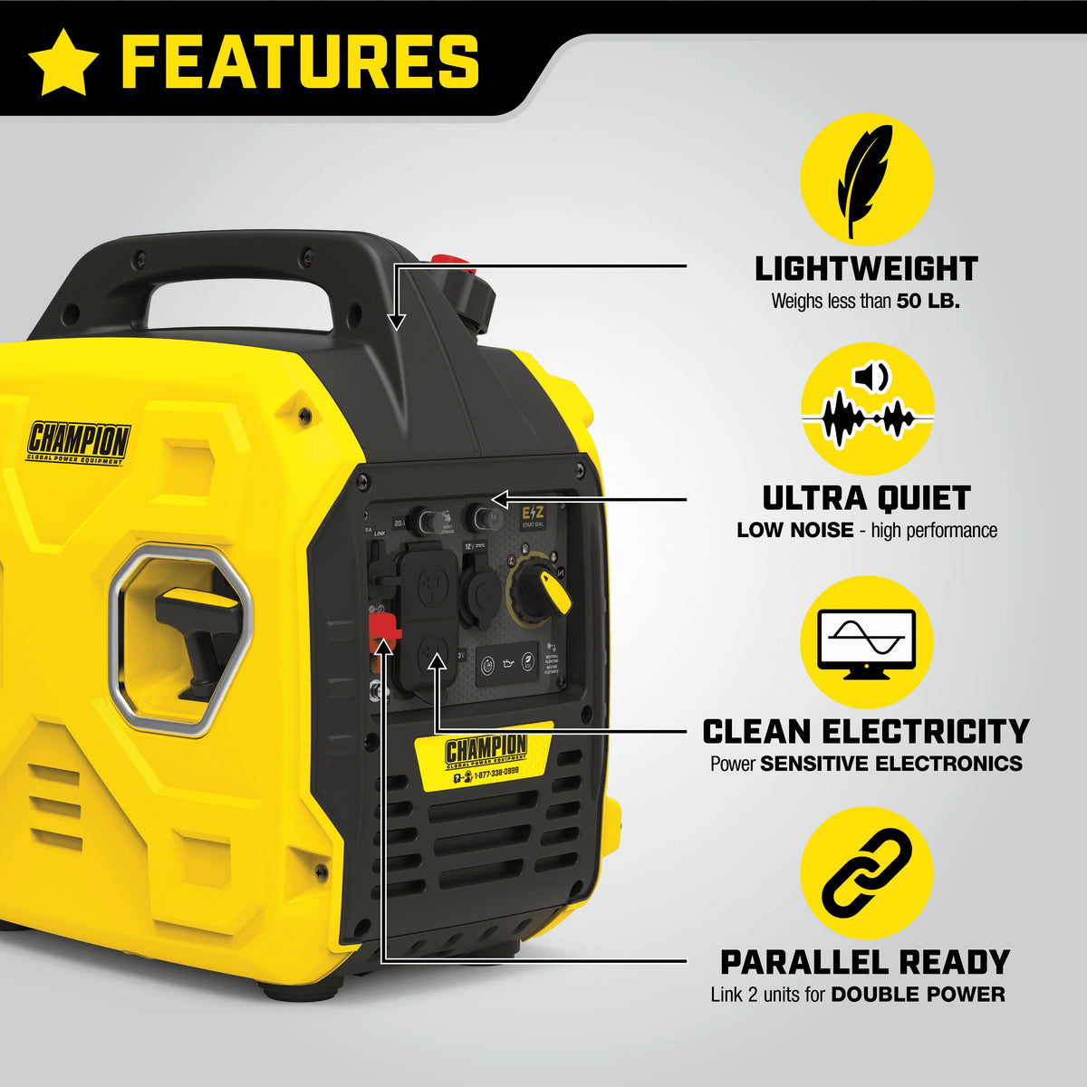 Champion Power Equipment 2500-Watt Ultralight Portable Inverter Generator
