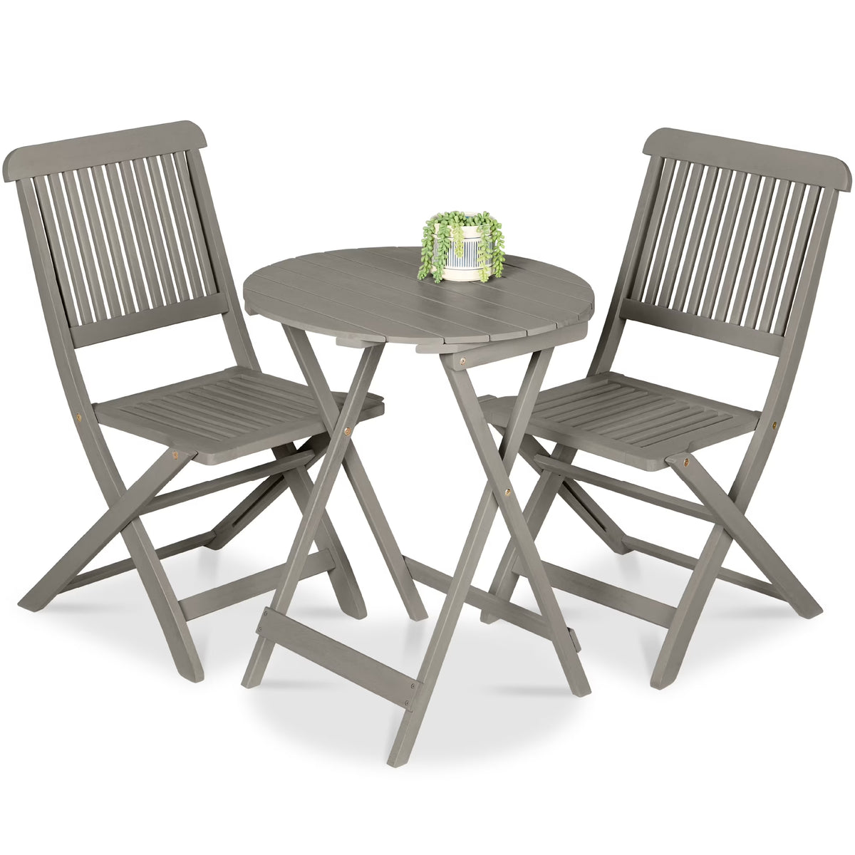 Best Choice Products 3-Piece Acacia Wood Bistro Set, Folding Patio Furniture w/ 2 Chairs, Table - Natural
