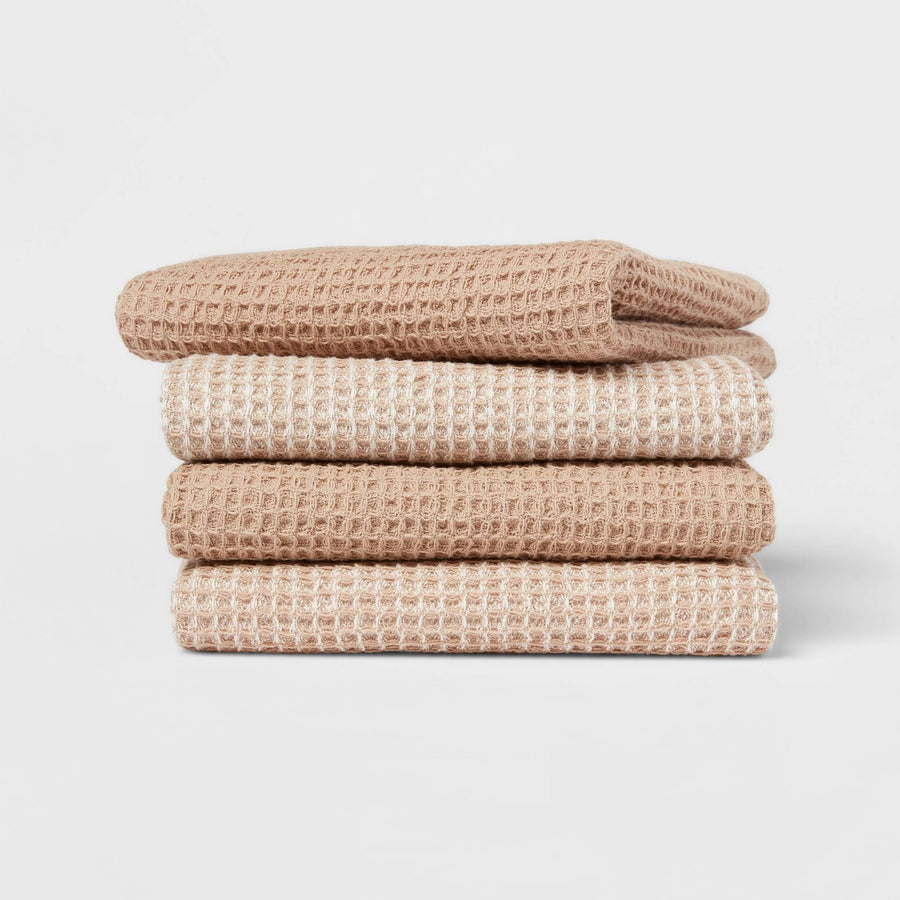 4pk Cotton Waffle Dishcloths Taupe - Threshold