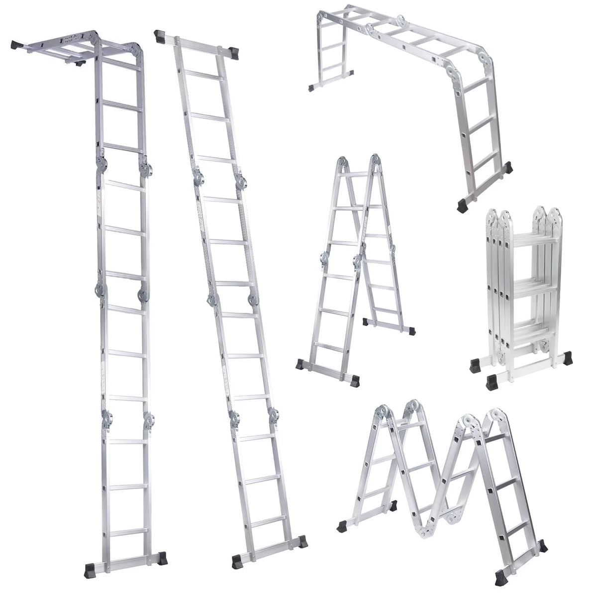 BETISEF 12.5ft 7 in 1 Multi-Purpose Ladder, Folding Aluminium Extension Ladder w/Anti-Slip Feet, EN 131 Standard 330LB Capacity