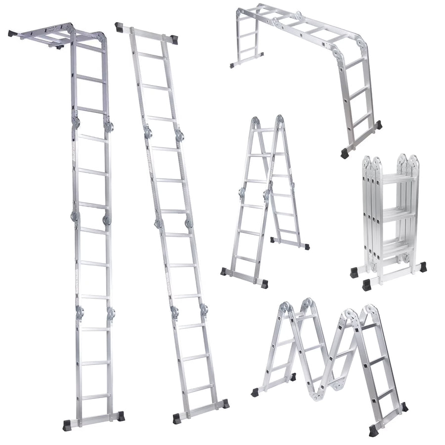 BETISEF 12.5ft 7 in 1 Multi-Purpose Ladder, Folding Aluminium Extension Ladder w/Anti-Slip Feet, EN 131 Standard 330LB Capacity
