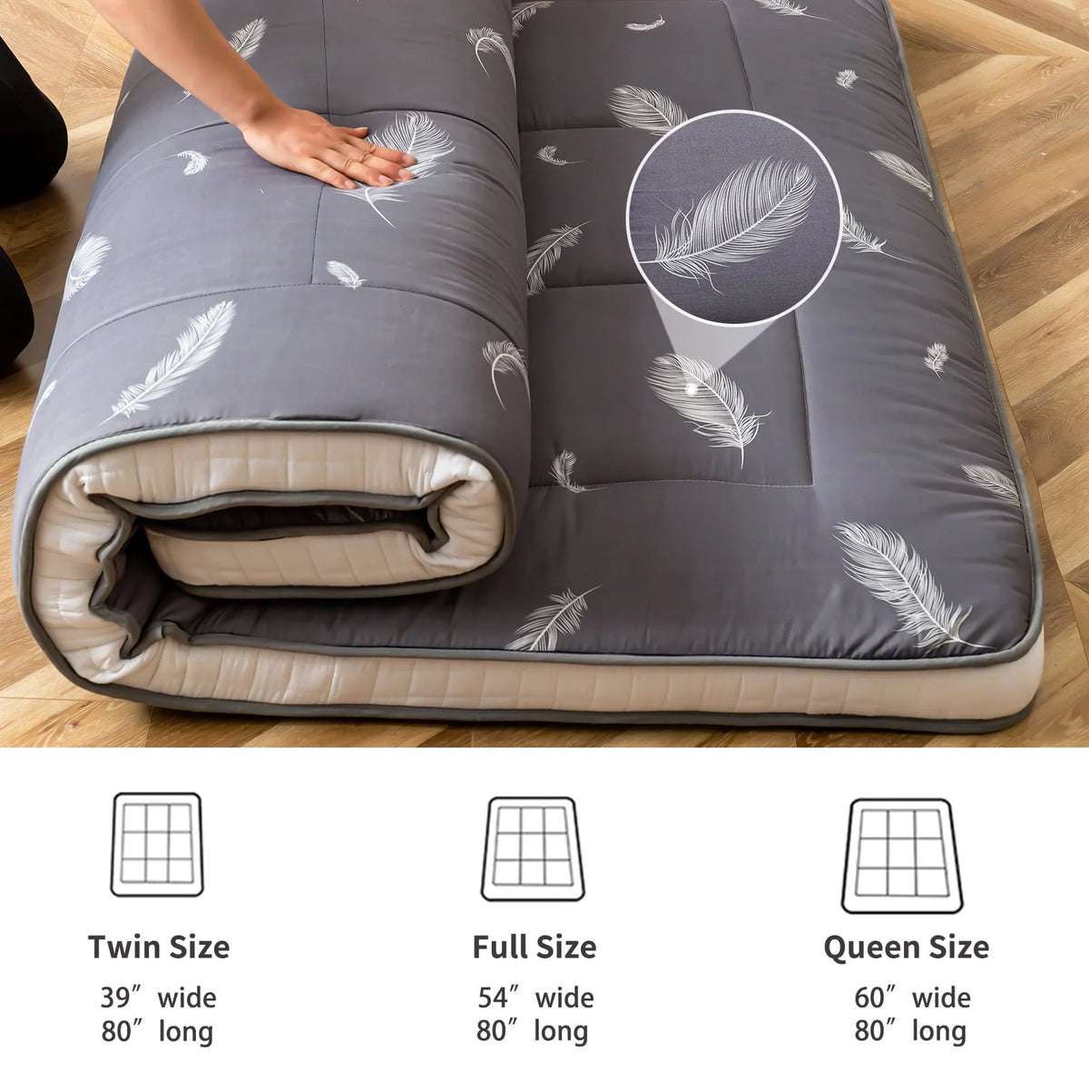 Maxyoyo Extra Thick Futon Floor Mattress, Padded Japanese Folding Roll Up Mattress Sleeping Pad, Foldable Camping Portable Mattress Shikibuton