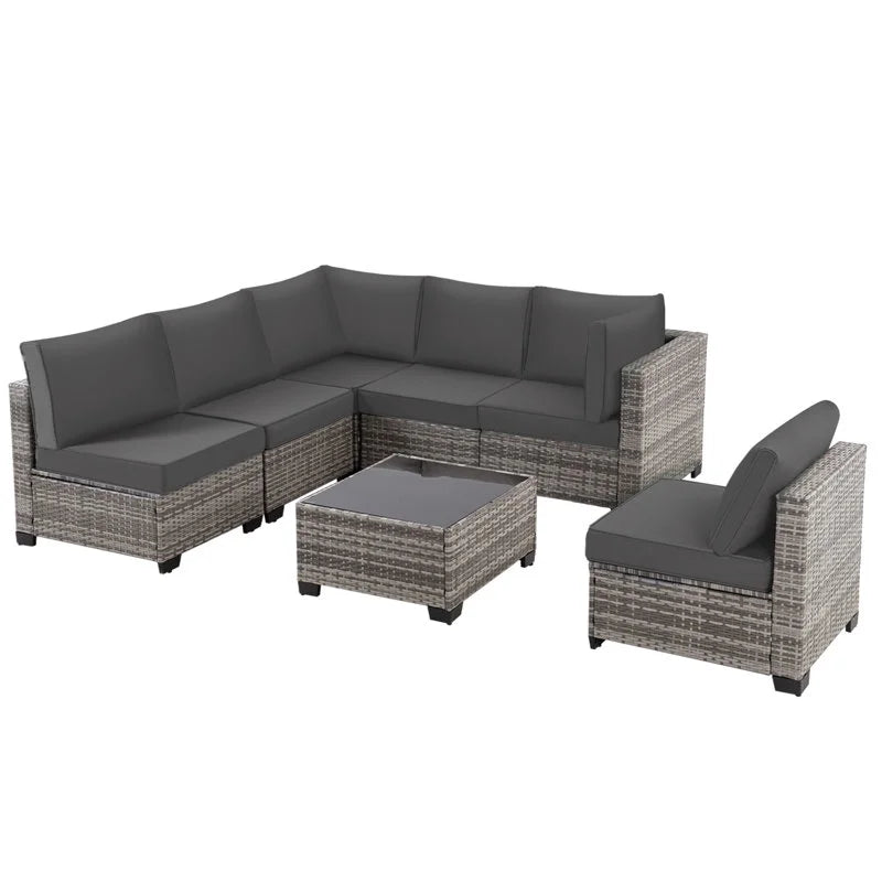 Ainfox 7 Pcs Outdoor Patio Furniture Sofa Set on Sale, Grey Rattan Grey Cushion