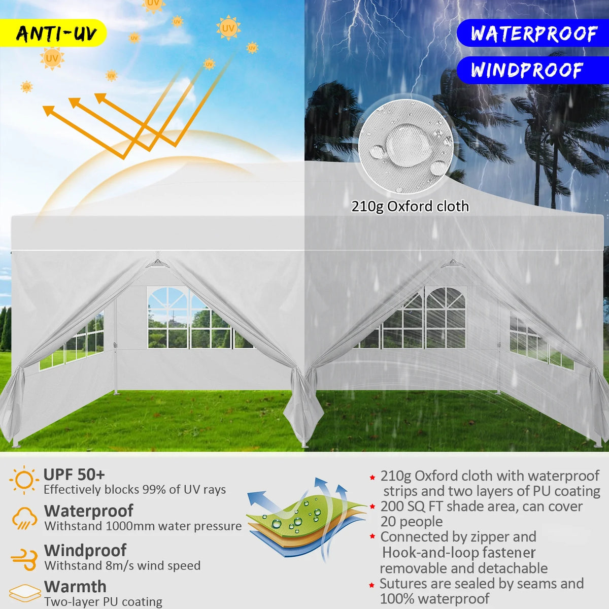 Hoteel 10x15 Heavy Duty Canopy Tent with 4 Sidewalls,Pop up Canopy for Parties Wedding,Commercial Easy up Gazebo with Roller Bag,UV 50+ &,Black