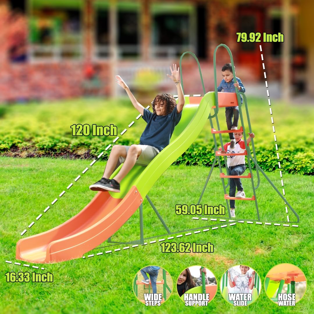Outdoor Play Set Kids Slide: 10 ft Freestanding Climber, Swingsets, Playground Jungle Gyms Kids Love – Above Ground Pool Slide for Summer Backyard