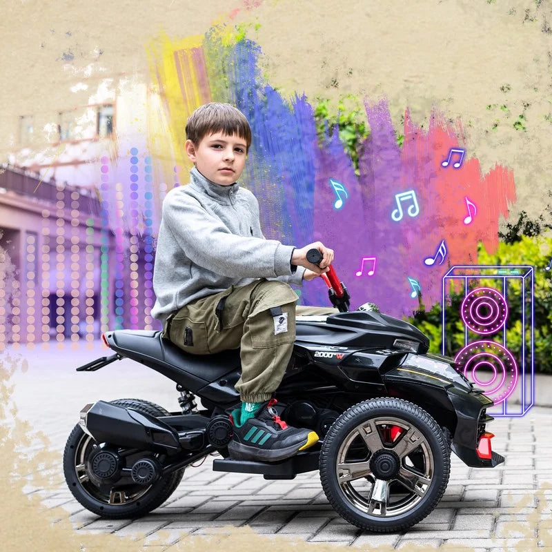RCB 12V Electric Ride-On,Dual Motors,Music,Up to 5 mph,3 Wheel ATV Style for Kids Ages 3+,Black