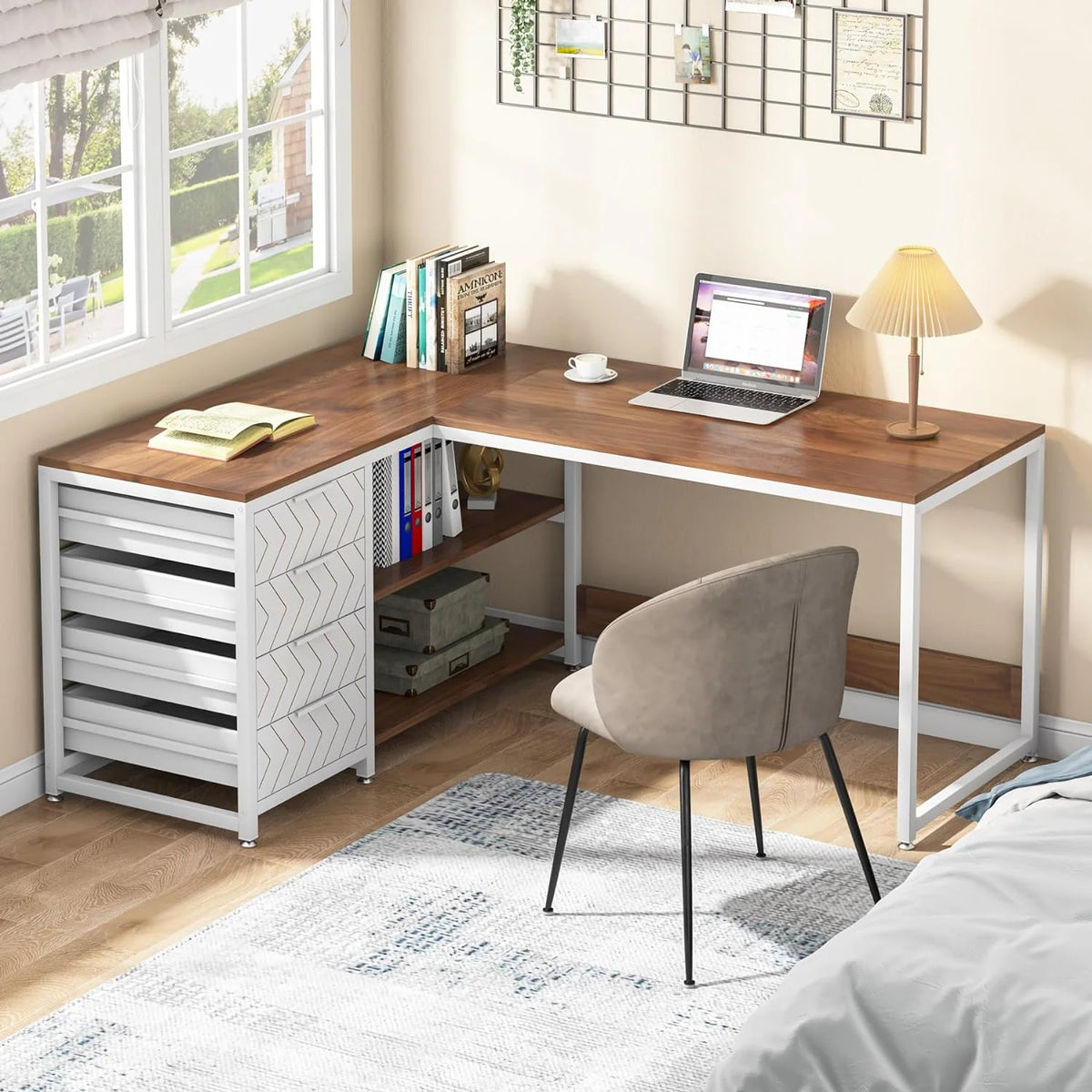 Tribesigns 59" L-Shaped Office Desk, Modern Reversible Computer Study Desk for Home Office, White