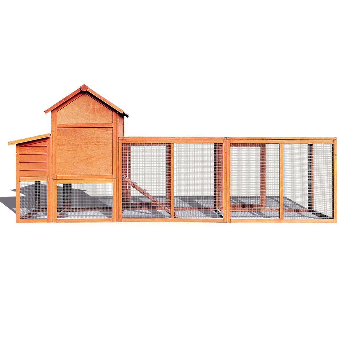 Pefilos 112" Large Rabbit Hutch Outdoor Wood Chicken Coop, Hen House with Nest Box, Wire Fence Poultry Cage, Orange