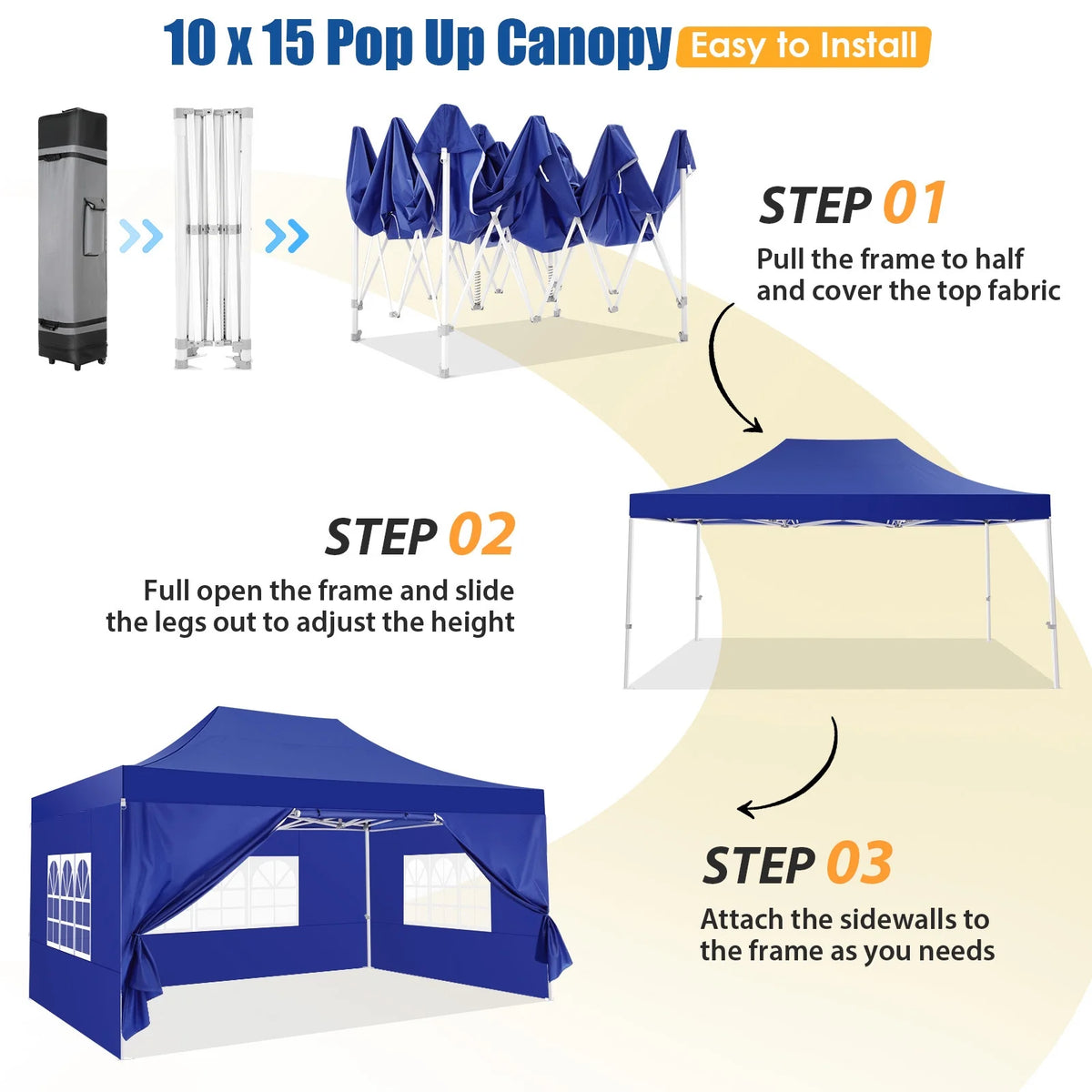 Hoteel 10x15 Heavy Duty Canopy Tent with 4 Sidewalls,Pop up Canopy for Parties Wedding,Commercial Easy up Gazebo with Roller Bag,UV 50+ &,Black