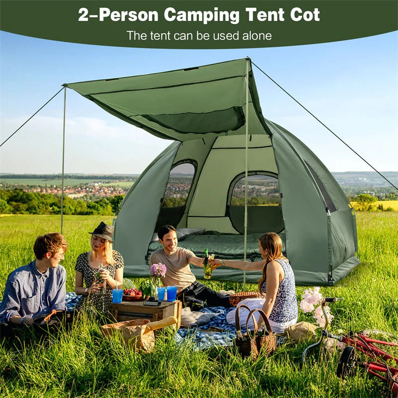 5-in-1 Tent Cot 2-Person Portable Outdoor Camping Tent Combo with Air Mattress Sleeping Bag & Sunshade