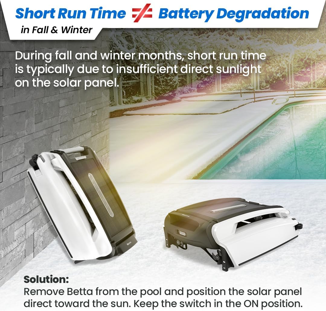 Betta SE Solar Powered Automatic Robotic Pool Surface Skimmer Cleaner with 30-Hour Continuous Cleaning Battery Power and Re-Engineered Twin Salt Chlorine Tolerant Motors (Blue)