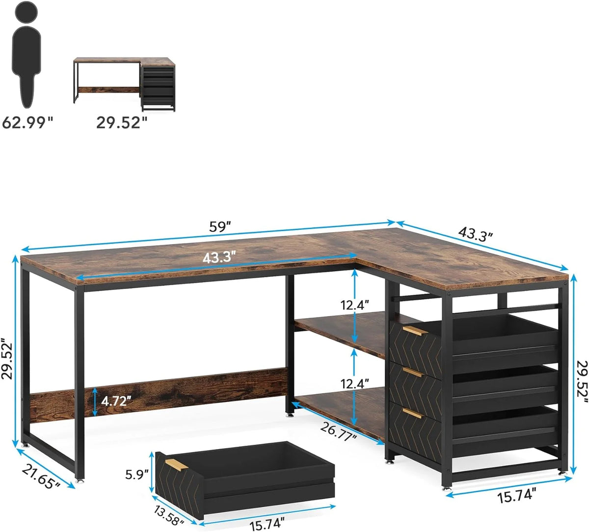 Tribesigns 59" L-Shaped Office Desk, Modern Reversible Computer Study Desk for Home Office, White