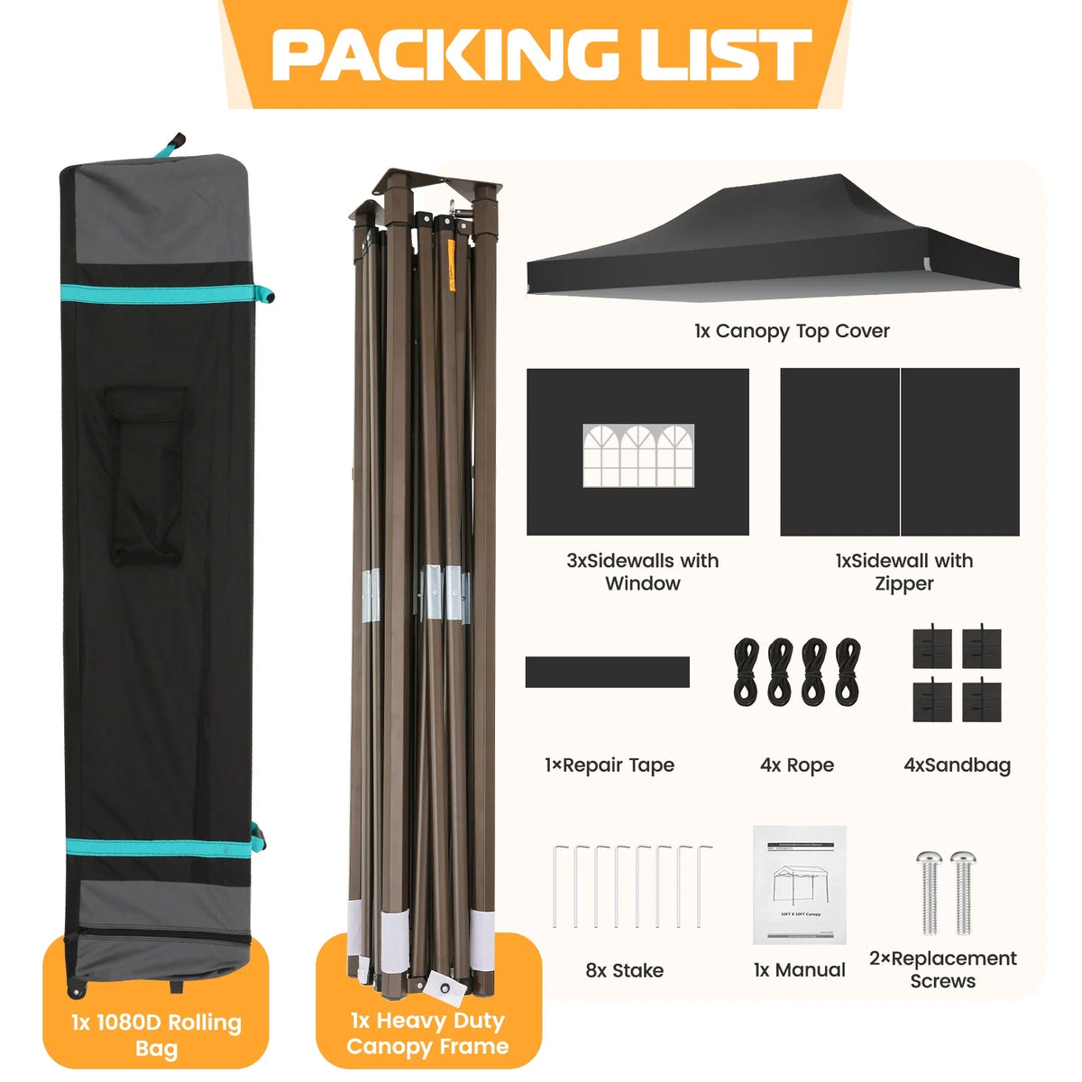 COBIZI 10x15 Pop Up Canopy Tent Heavy Duty with Sidewall, Commercial Outdoor Easy Pop Up Gazebo for Party Wedding All Weather Waterproof UV 50+ with Roller Bag(Leg Upgraded),Black