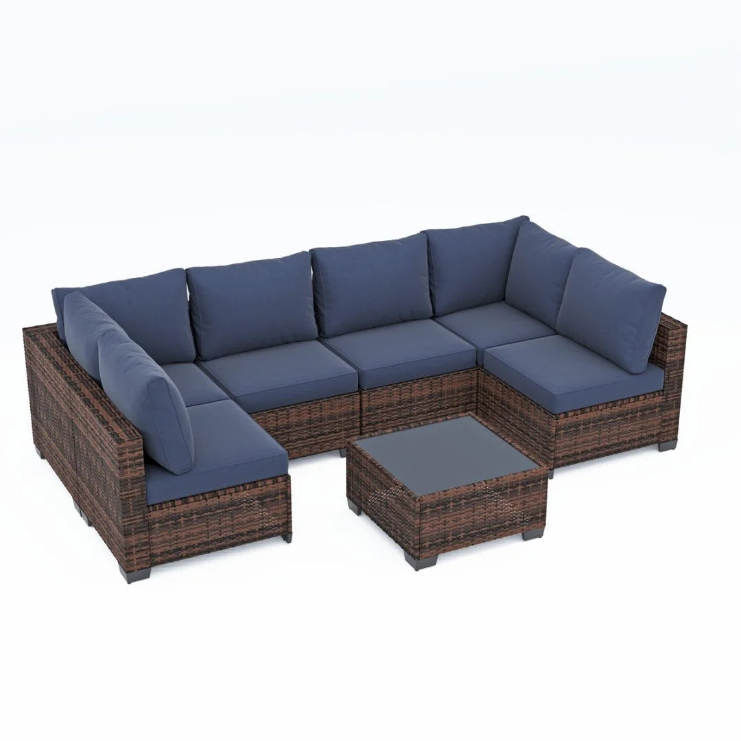 Ainfox 7 Pcs Outdoor Patio Furniture Sofa Set on Sale, Grey Rattan Grey Cushion