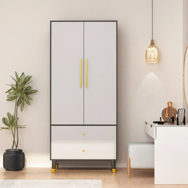 Wardrobe Closet Armoire with 2 Doors Wooden Clothes Storage Cabinet