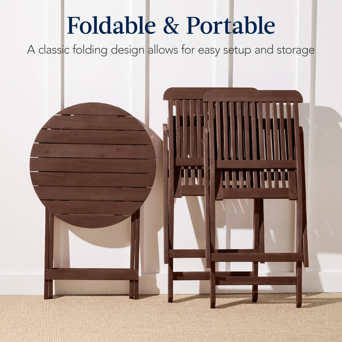 Best Choice Products 3-Piece Acacia Wood Bistro Set, Folding Patio Furniture w/ 2 Chairs, Table - Natural