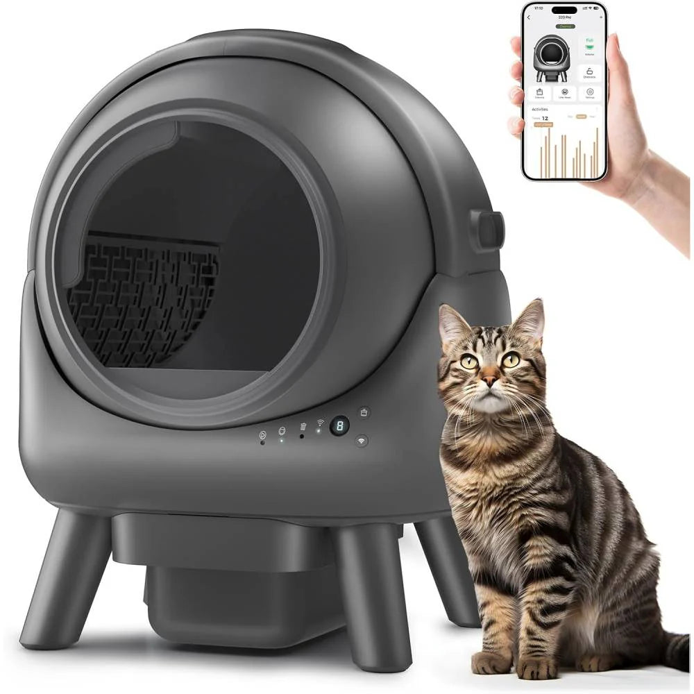 Self-Cleaning Cat Litter Box for Multiple Cats, App Controlled, Grey-Qx2
