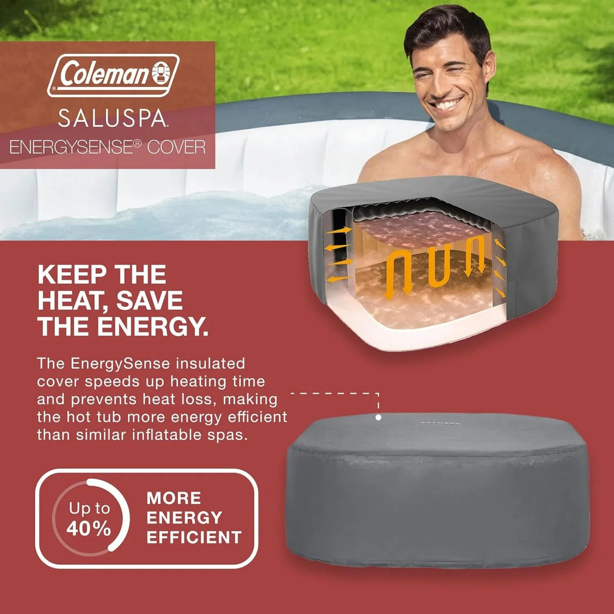 4 to 6 Person Inflatable Hot Tub Square Portable Outdoor Spa with 114 Soothing AirJets and Insulated Cover, Gray-Coleman