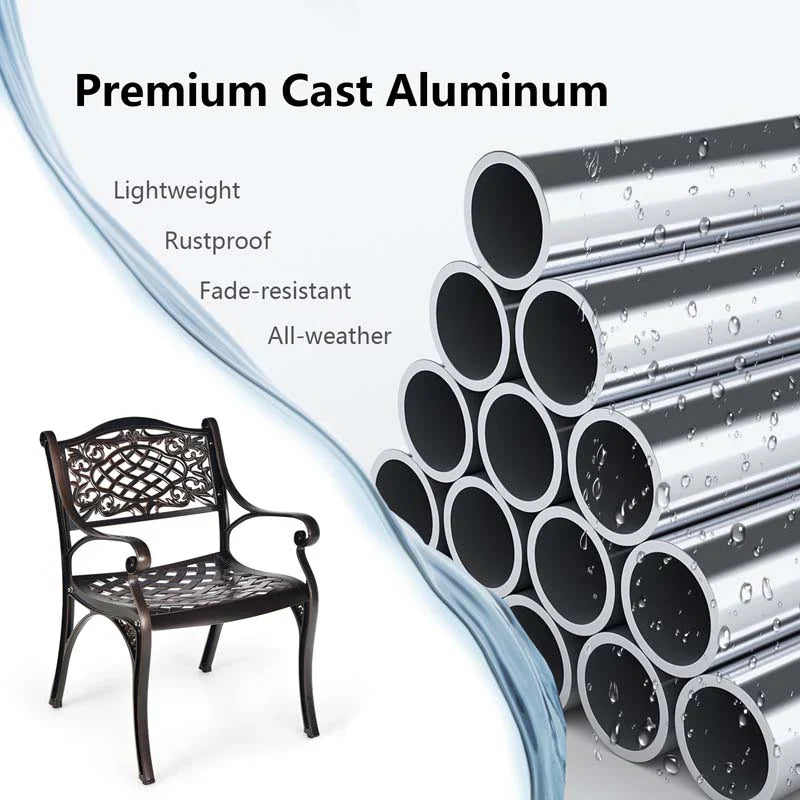 2/4Pcs All-Weather Cast Aluminum Chairs with Armrests & Curved Seats, Outdoor Dining Chairs Patio Bistro Armchairs