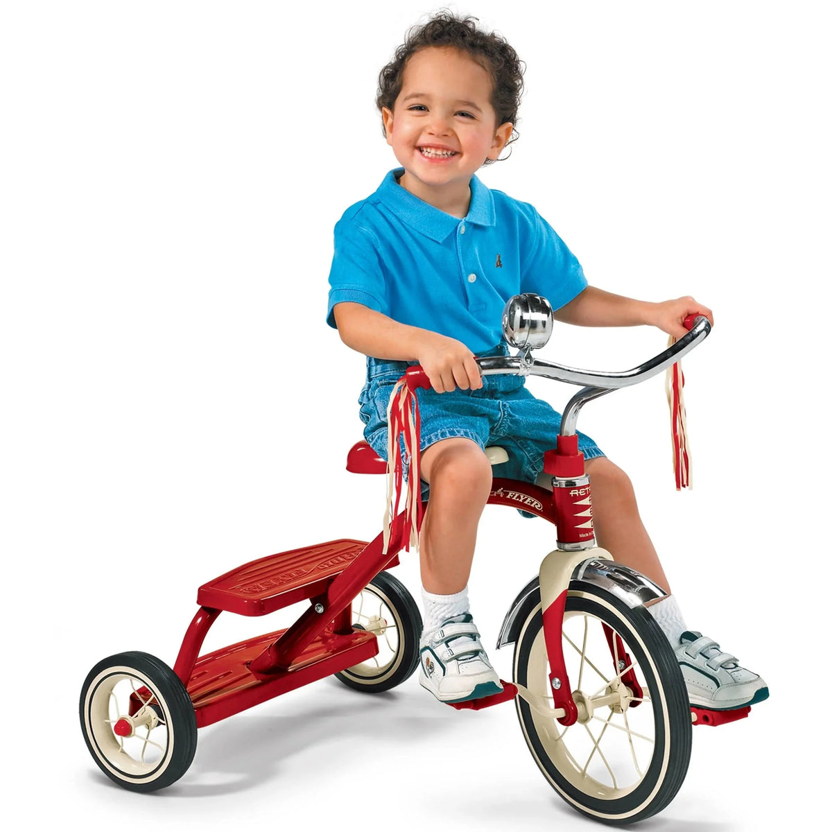 Radio Flyer, Classic Red Dual Deck Tricycle, 12′′ Front Wheel, Red, Kids Ages 2.5 – 5 Years