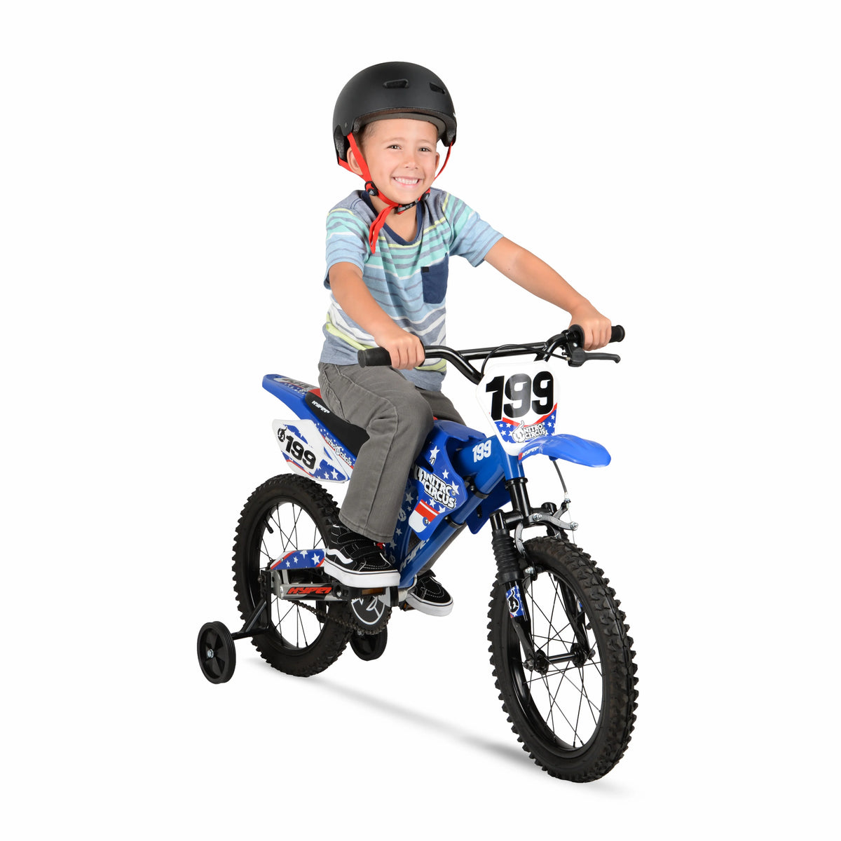 16" Hyper Bicycles Nitro Circus Motobike, Blue, Unisex, Child, Kids Age 4-8 Years