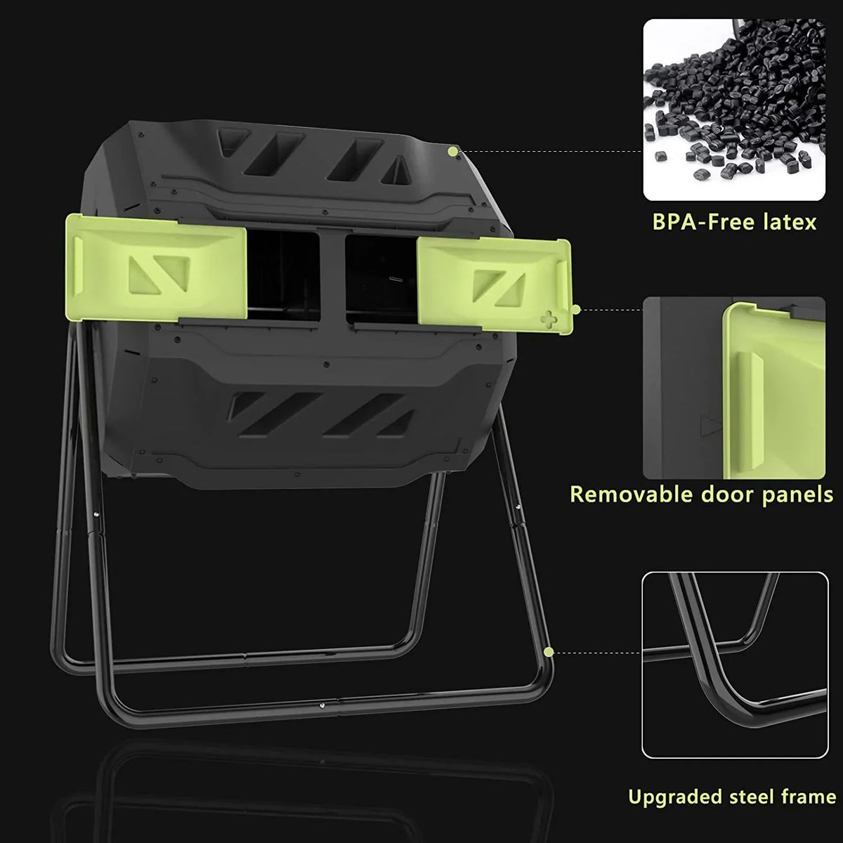 Large Compost Tumbler Bin Dual Compartment Better AirCirculation Efficient Compost BPA Free Sturdy Steel Frame 43Gallon (2 21.5Gal) Blue Door