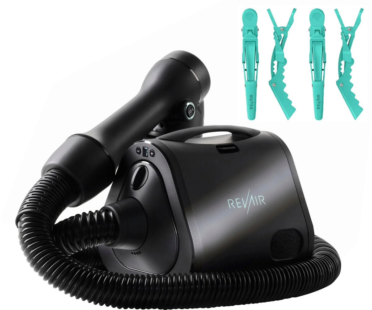 Reverse-Air Hair Dryer with Hair Clips – Black