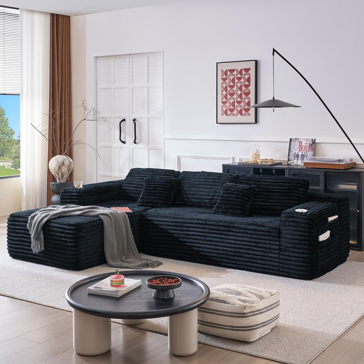 Cloud Sectional Couch with L-Shape Chaise Modern Modular Sofa Deep Seat Built-in Cup Holder