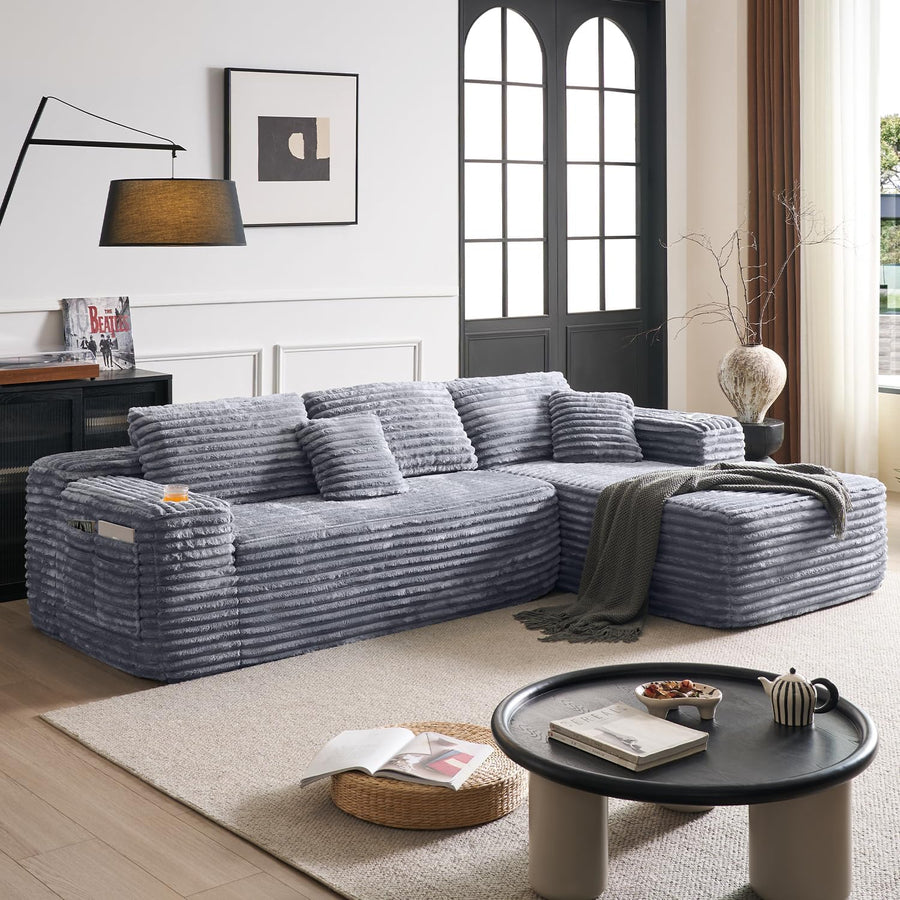 Cloud Sectional Couch with L-Shape Chaise Modern Modular Sofa Deep Seat Built-in Cup Holder