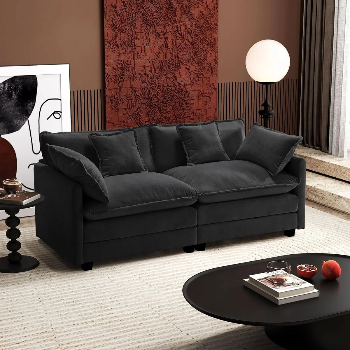 Ihanherry 146" U-Shaped Modern Sofa Modular Sectional Cloud Couch with 2 Ottoman, 6-Seat Chenille Deep Seat Sofa with 6 Pillows for Living Room, Bedroom and Apartment, Grey