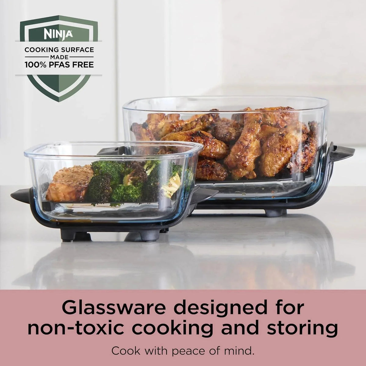Ninja Crispi 4-in-1 Portable Glass Air Fryer Cooking System, 1500W, 4QT & 6-Cup TempWare Glass Containers with Storage Lids, Microwave, Freezer & Dishwasher Safe