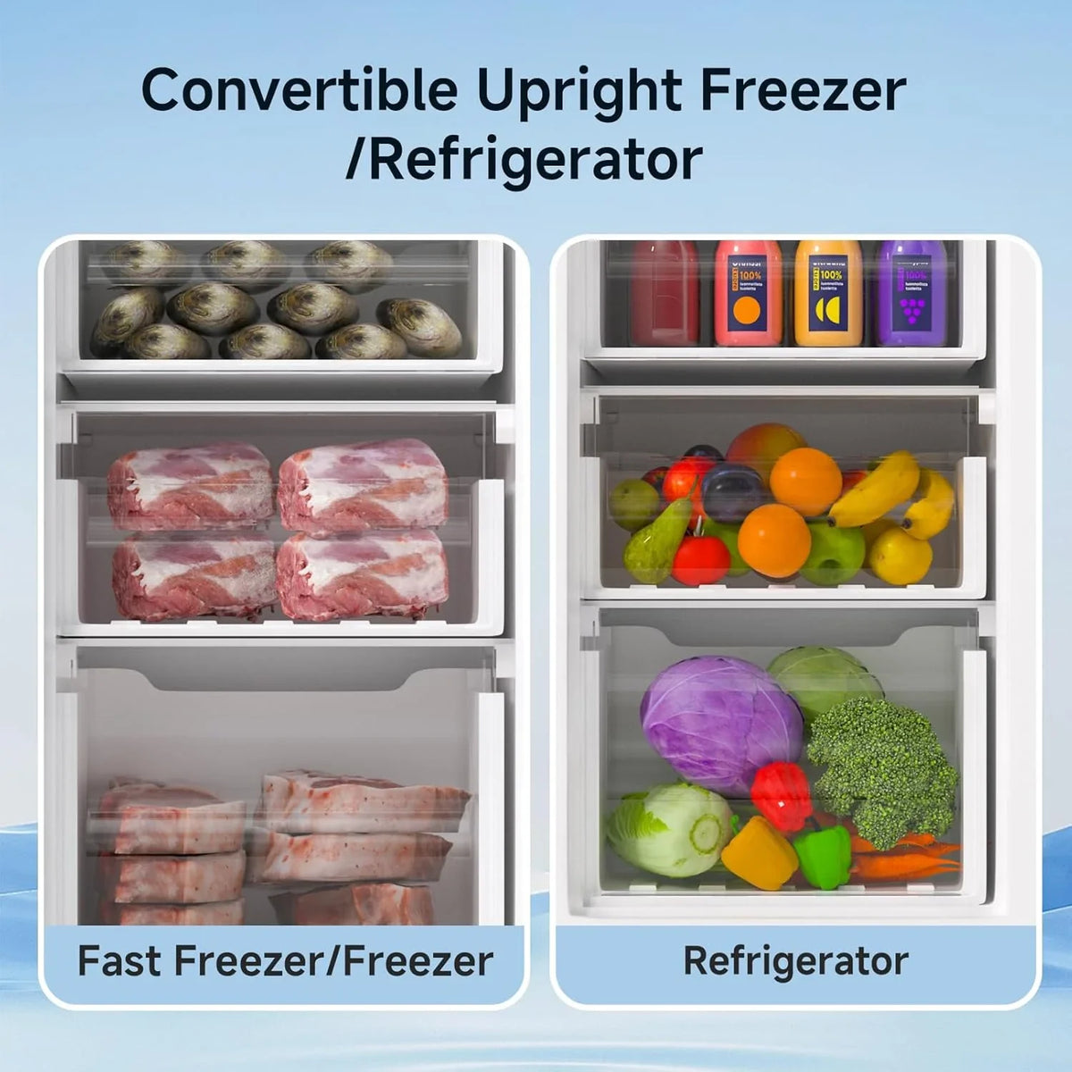 BANGSON Upright Freezer, 7.0 Cu.ft Stand Up Freezer, Convertible Upright Freezer/Refrigerator, Single Door for Kitchen,Garage, Office, Apartment, Silver