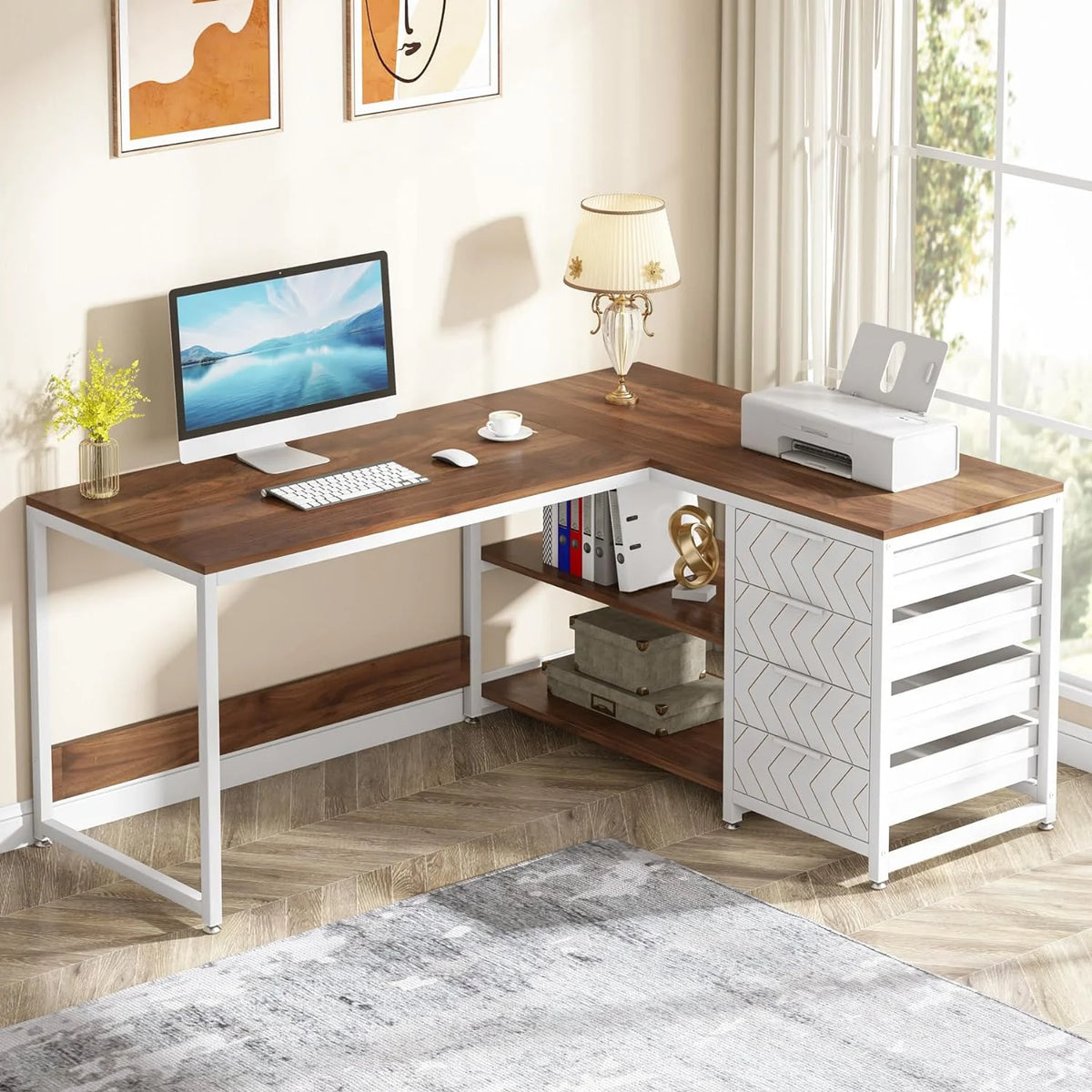 Tribesigns 59" L-Shaped Office Desk, Modern Reversible Computer Study Desk for Home Office, White