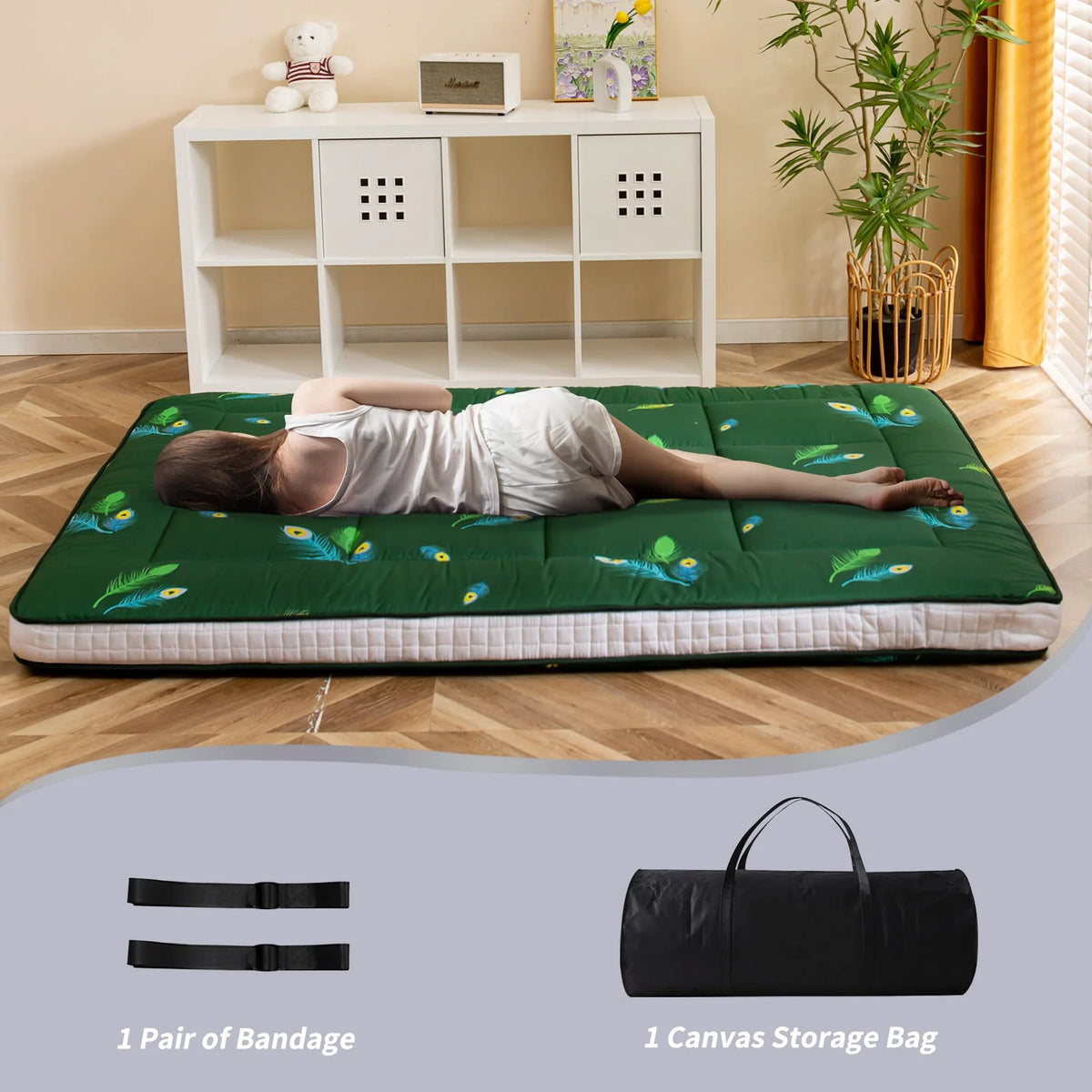 Extra Thick Futon Floor Mattress, Padded Japanese Folding Roll Up Mattress Sleeping Pad, Foldable Camping Portable Mattress Shikibuton