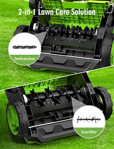 SWIPESMITH 13-Inch 12 Amp Electric Dethatcher Scarifier with Foldable Handle, 2-in-1 Lawn Dethatcher