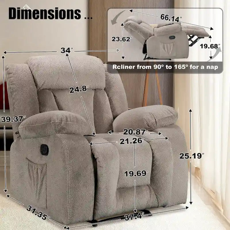 Super Comfortable Standard Size Heating and Massage Recliner Chair