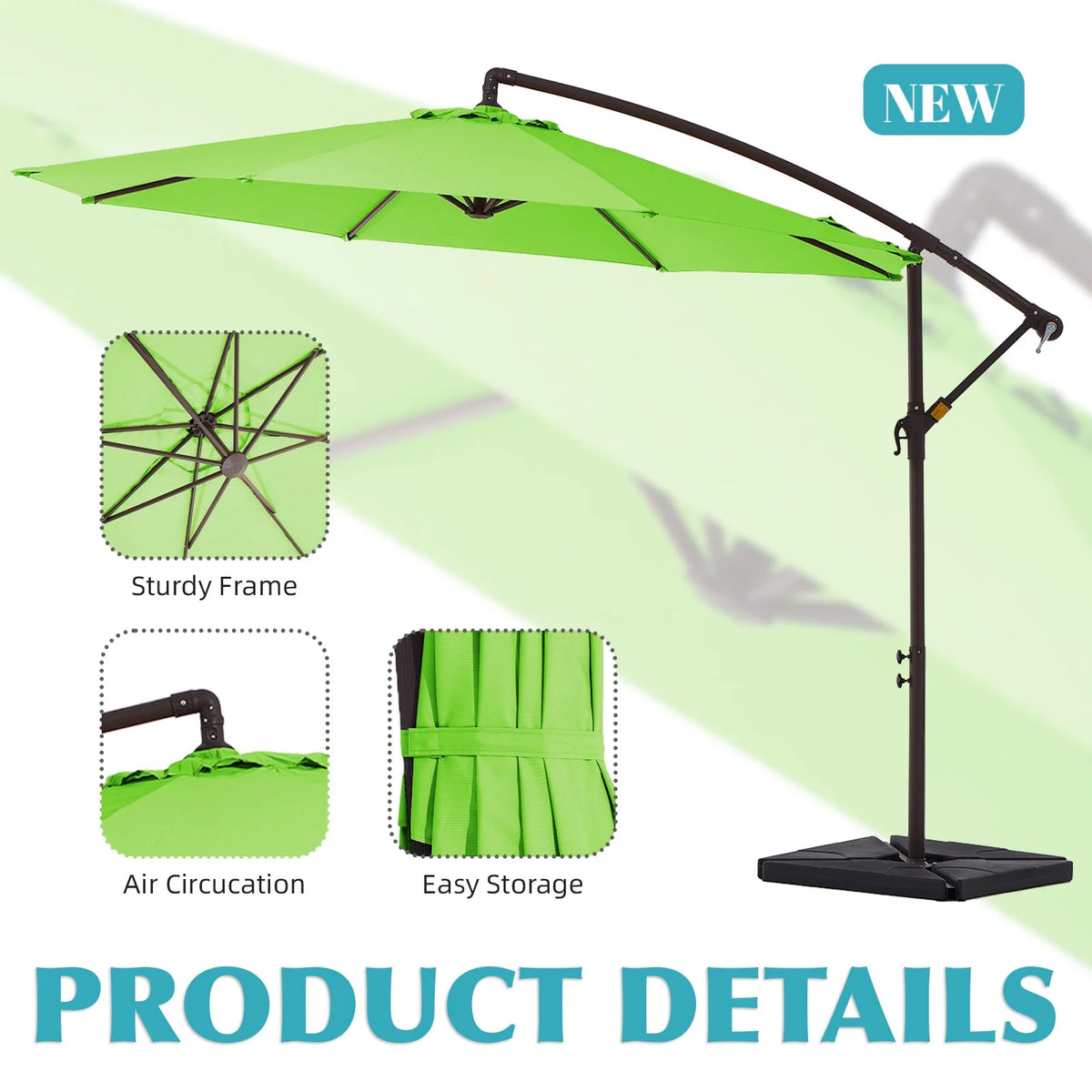 JUSTLET 10ft Heavy Duty Patio Hanging Offset Cantilever Patio Umbrella W/ 4-Piece Base Included Included, Beige