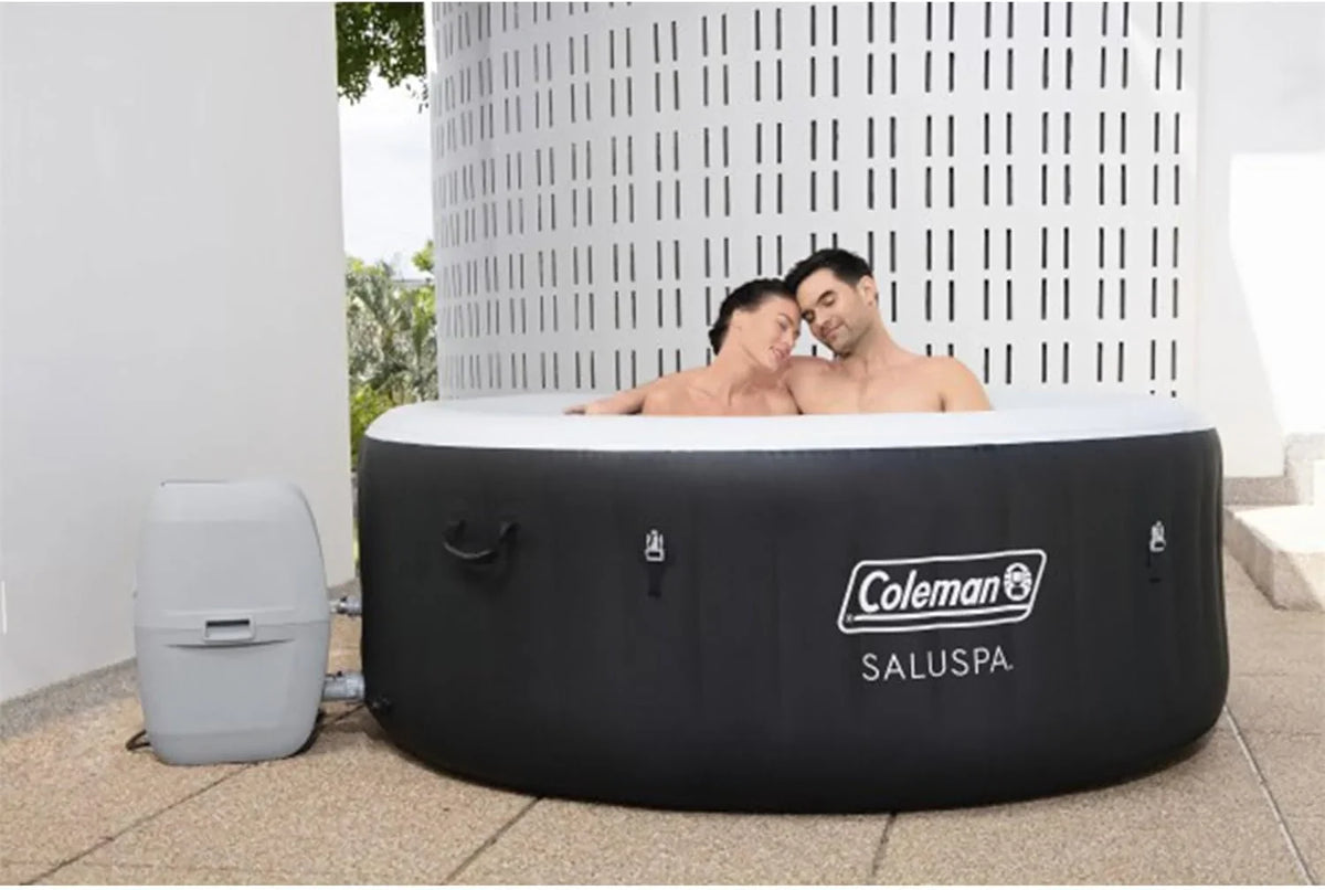 Coleman SaluSpa Miami AirJet 2 to 4 Person Round Inflatable Hot Tub Portable Outdoor Spa with 120 Soothing AirJets and Insulated Cover, Black