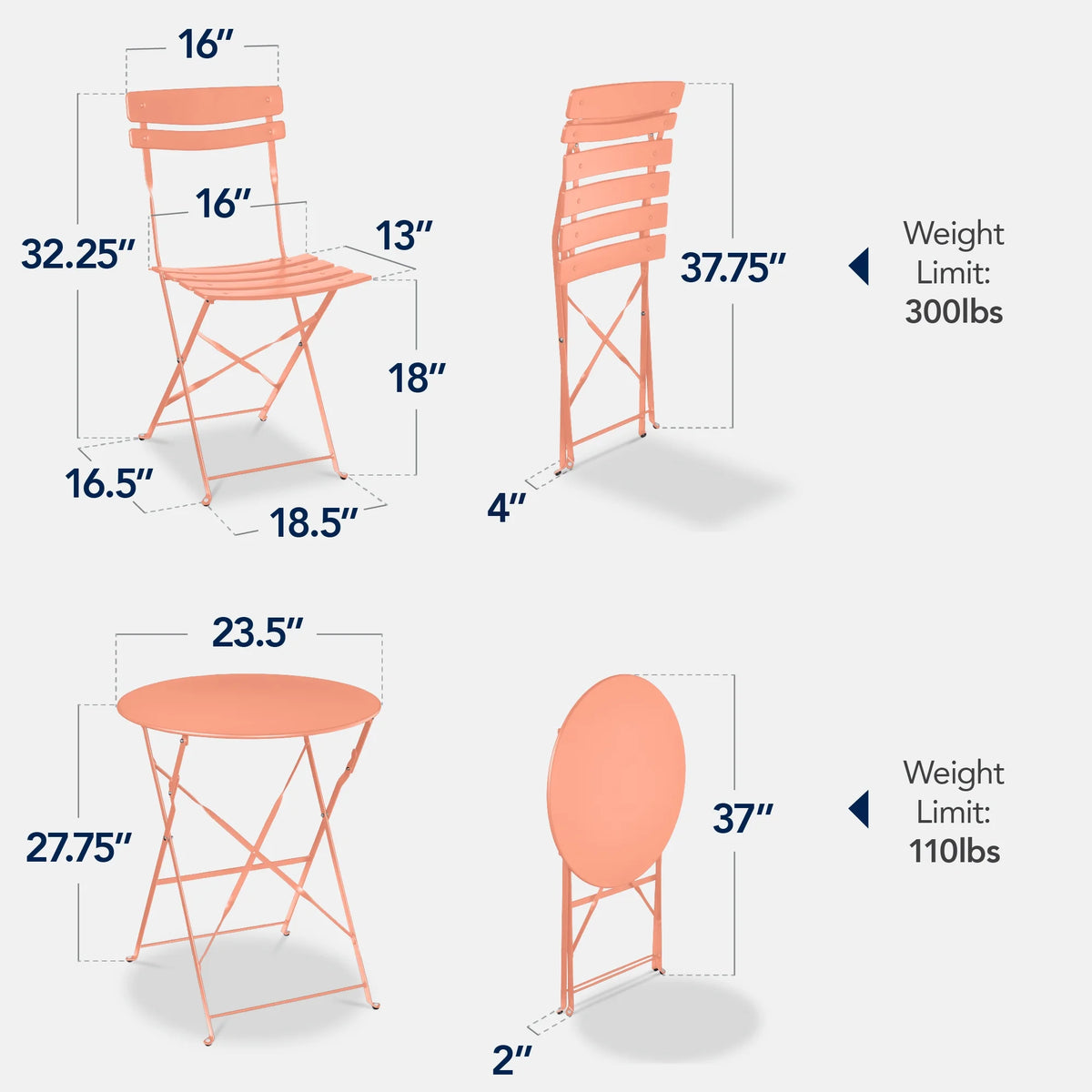 Best Choice Products 3-Piece Small Bistro Set, Folding Patio Furniture Set of 2 Chairs and Table - Black