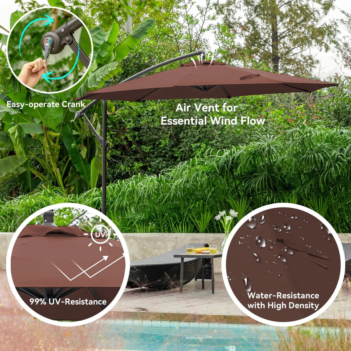 JUSTLET 10ft Heavy Duty Patio Hanging Offset Cantilever Patio Umbrella W/ 4-Piece Base Included Included, Beige
