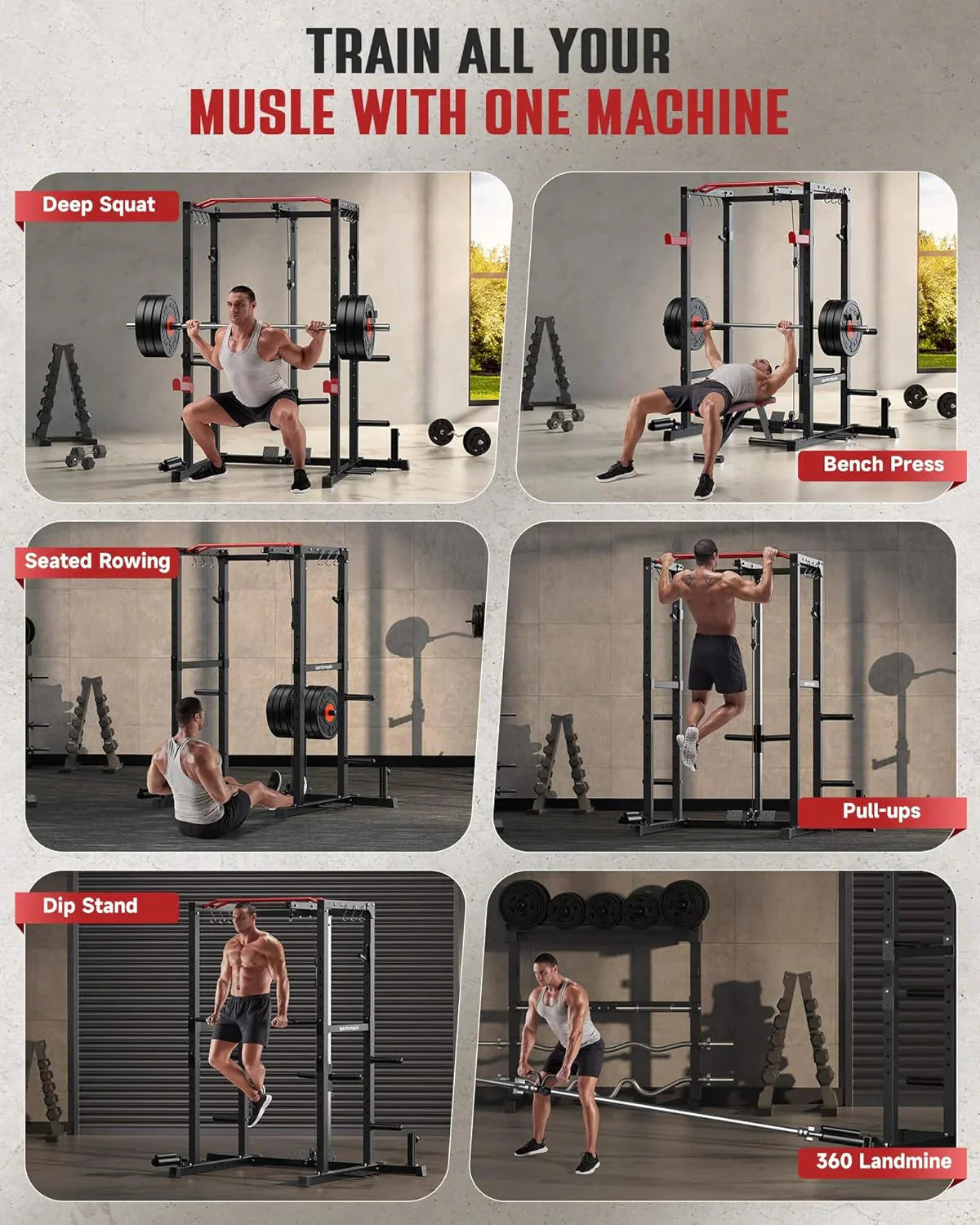 Sportsroyals Power Cage,1600lbs Multi-Function Power Rack with Adjustable Cable Crossover System and More Training Attachment, Weight Cage for Home Gym